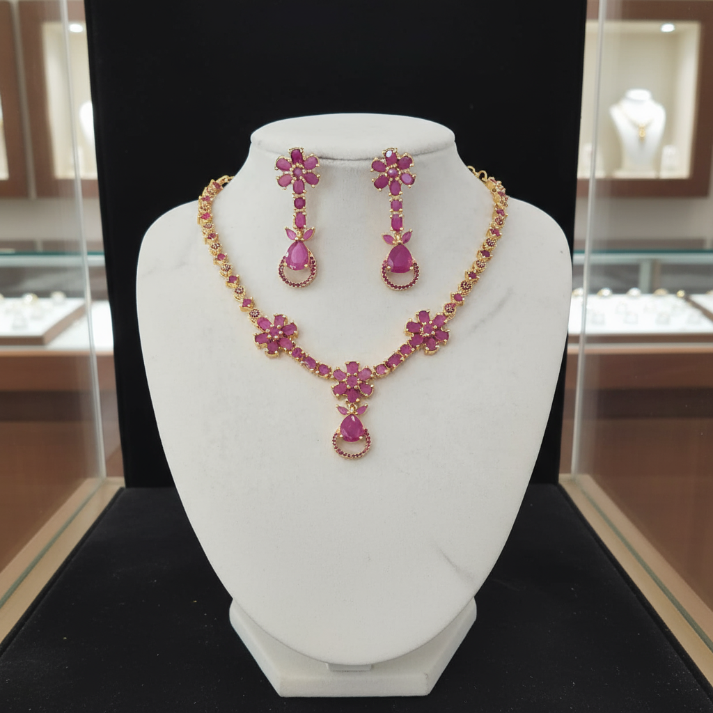 Gold Plated Ruby Necklace Set