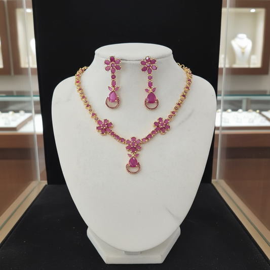 Gold Plated Ruby Necklace Set