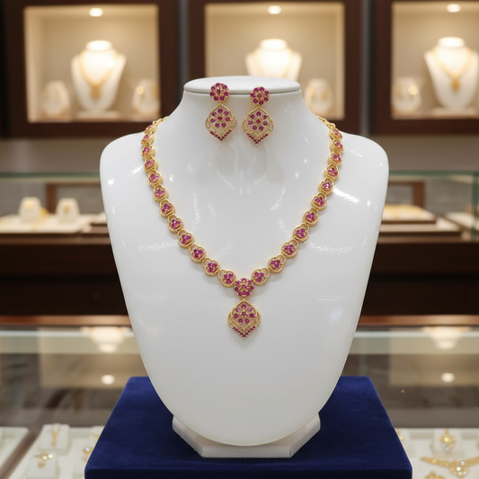 Gold Plated Ruby Necklace Set