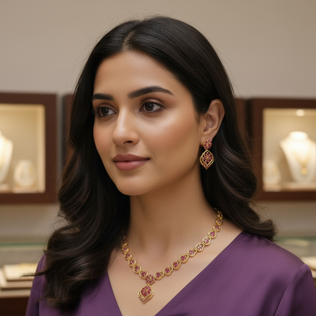 Gold Plated Ruby Necklace Set