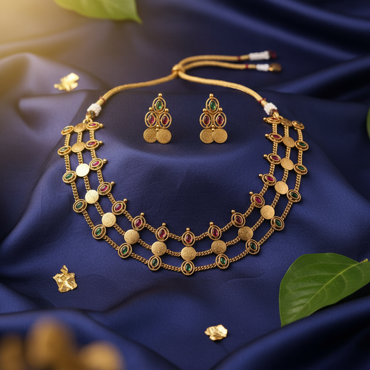 Layered Coin Kasu Necklace set