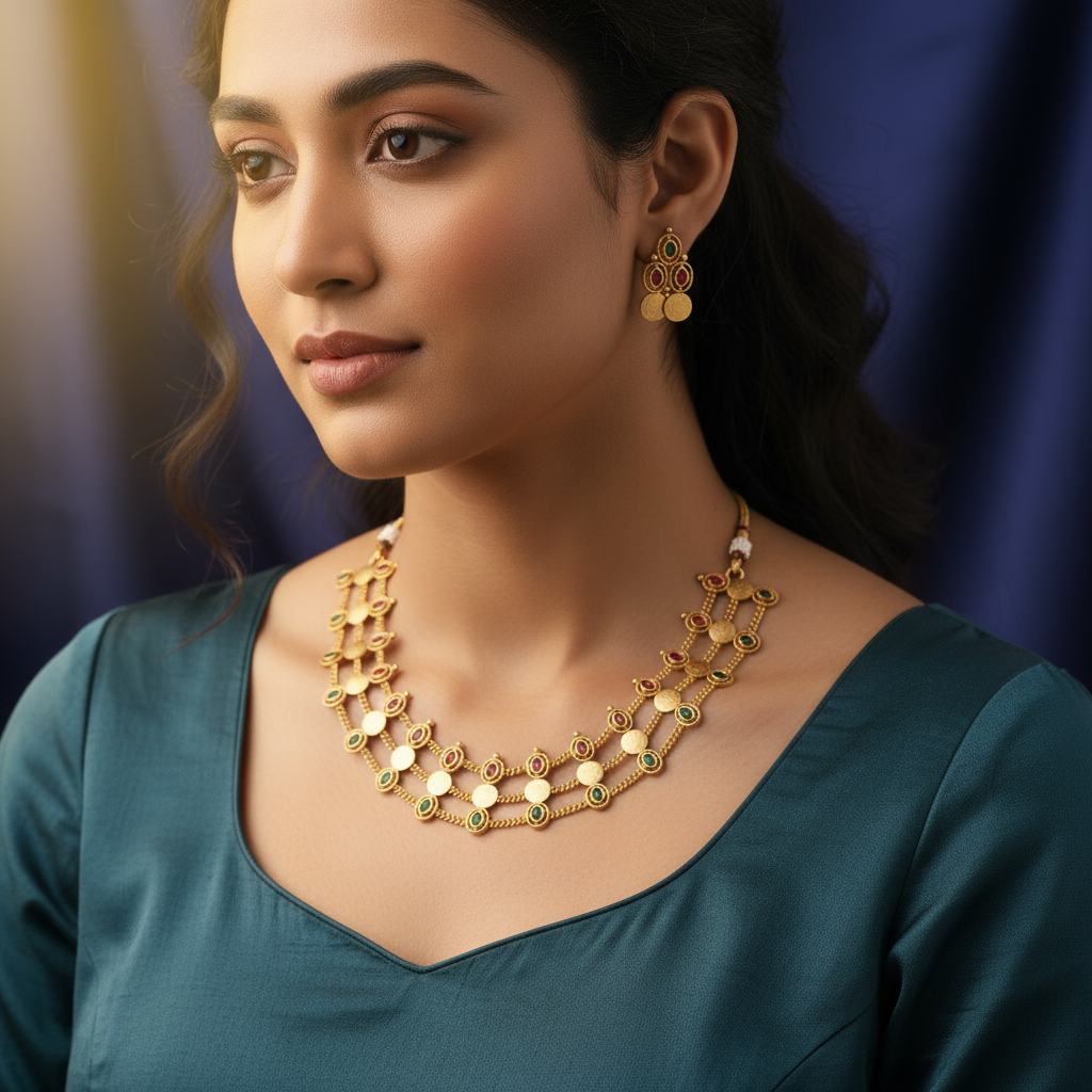 Layered Coin Kasu Necklace set