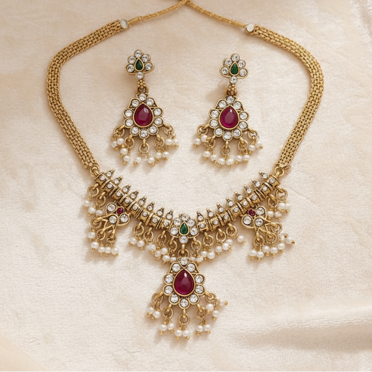 Regal Ruby Drop Kundan Necklace Set