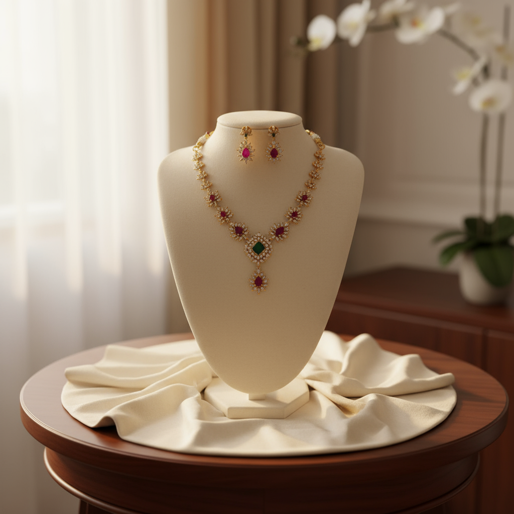 Emerald and Ruby AD Necklace Set