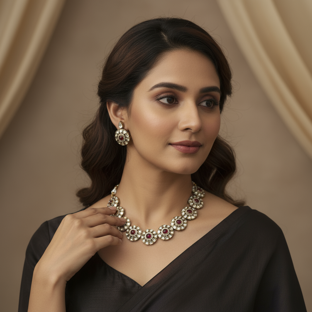 Moissanite Kundan Necklace Set