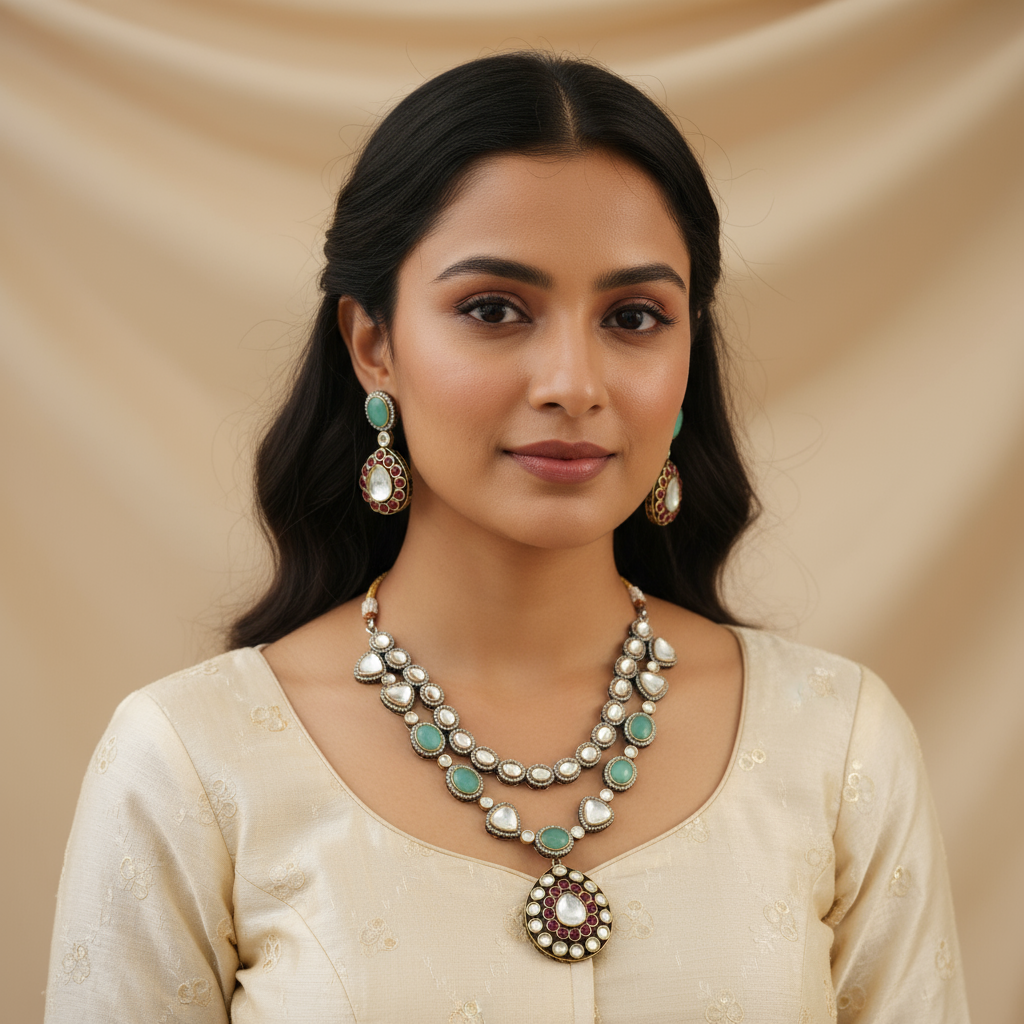 Moissanite Kundan Necklace Set