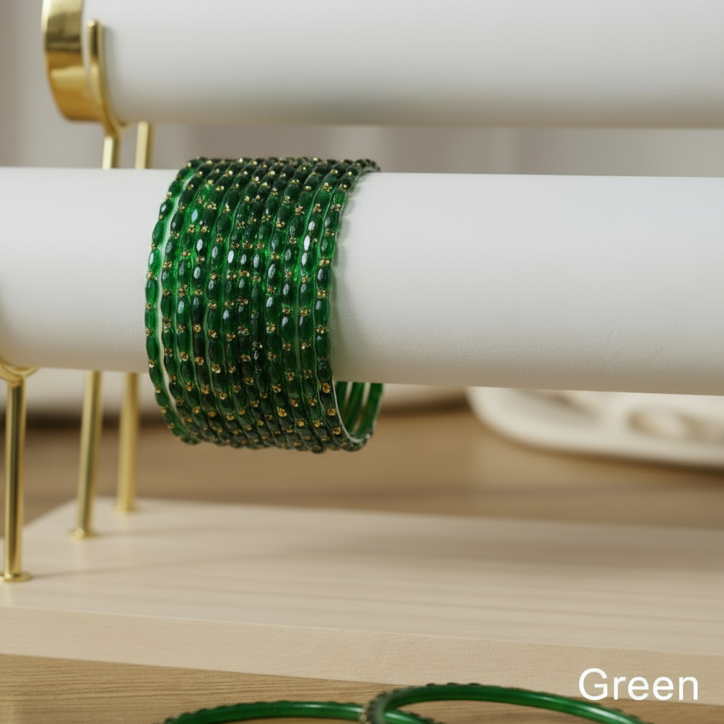 Raindrop Bangles - Green (Set of 12)