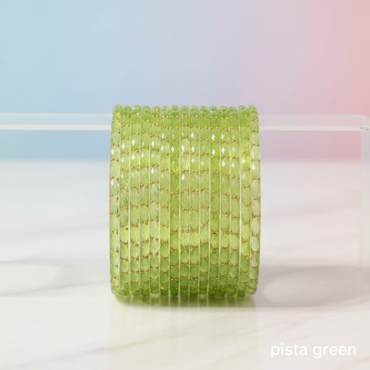 Raindrop Bangles - Pista Green (Set of 12)