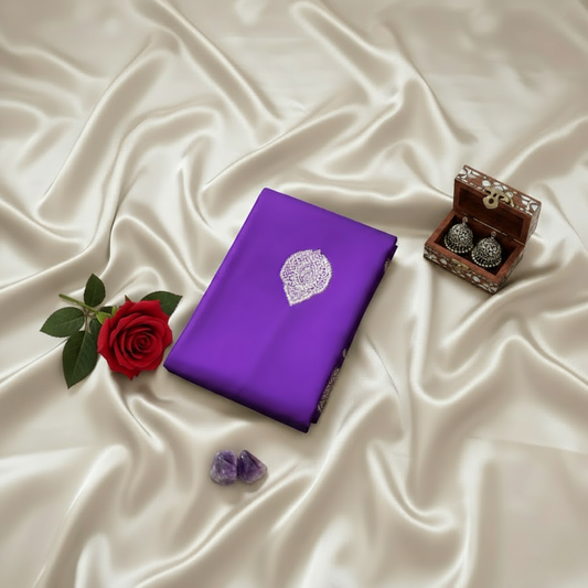 Royal Purple Kanchipuram Silk Saree with Heavy Zari Border