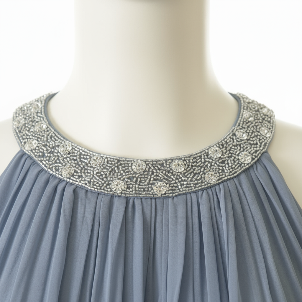 Pastel Blue Georgette Gown with Stone Work Neckline