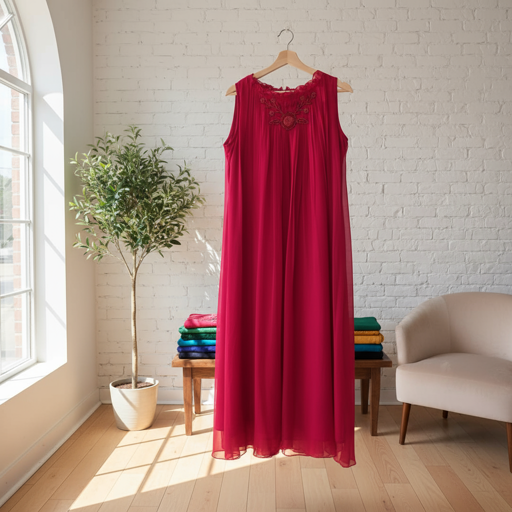 Shade of Red Georgette Dress with Floral Motif Hand Work