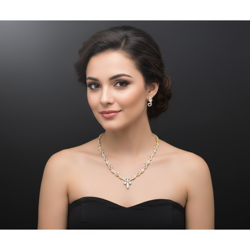Gold Plated AD Stone Necklace set