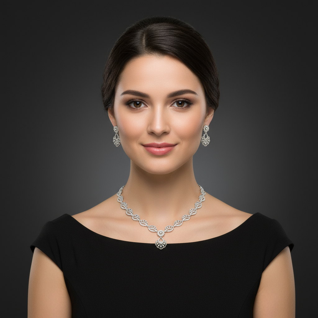 Rodium finish AD Stone Necklace set