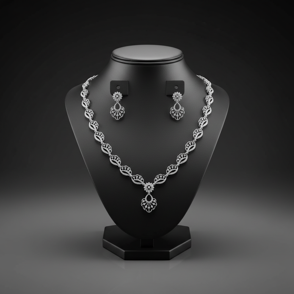 Rodium finish AD Stone Necklace set