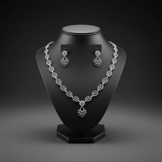 Rodium finish AD Stone Necklace set