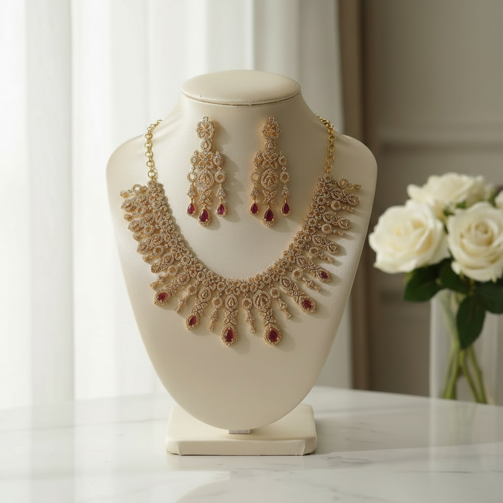 Gold Plated AD Stone Necklace set