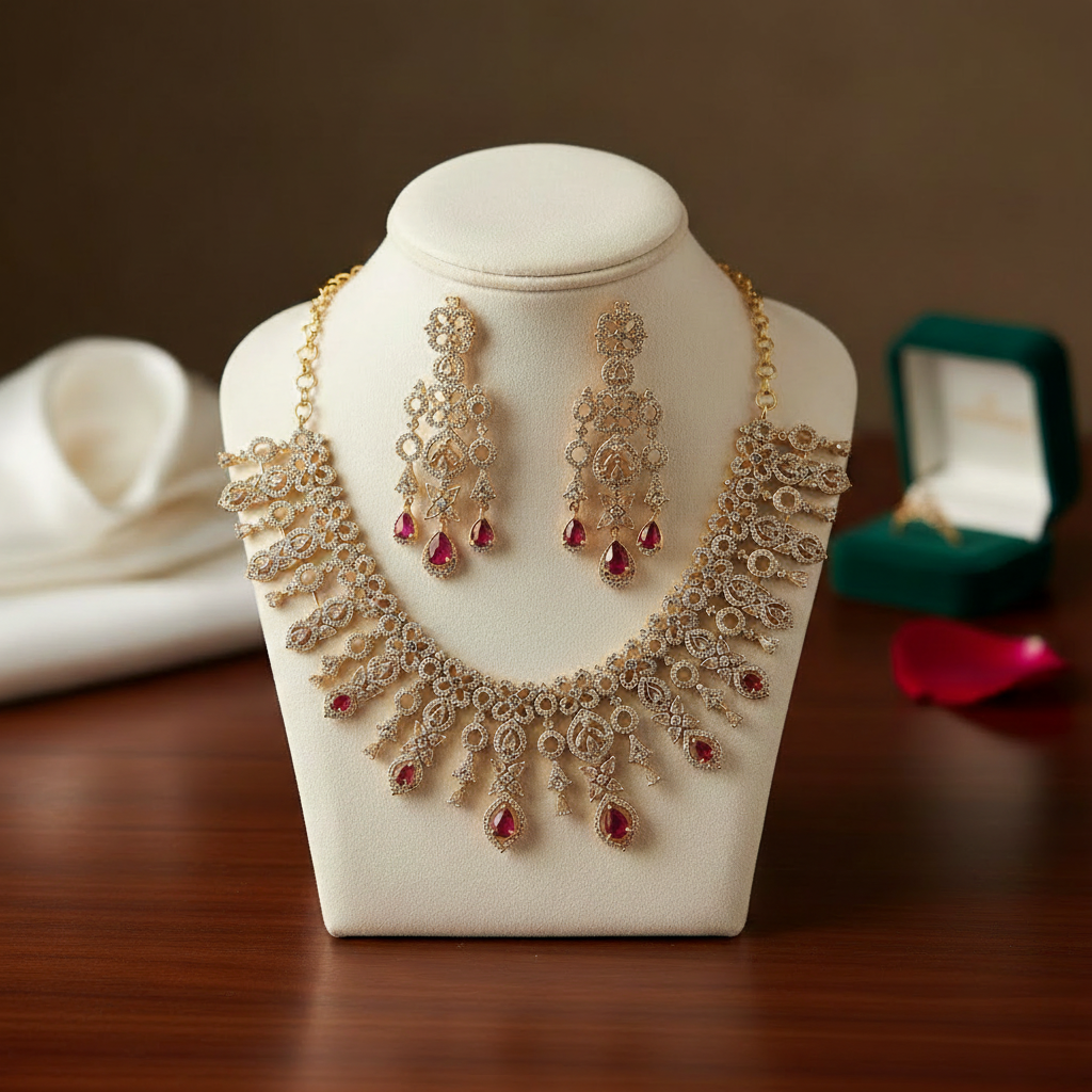 Gold Plated AD Stone Necklace set