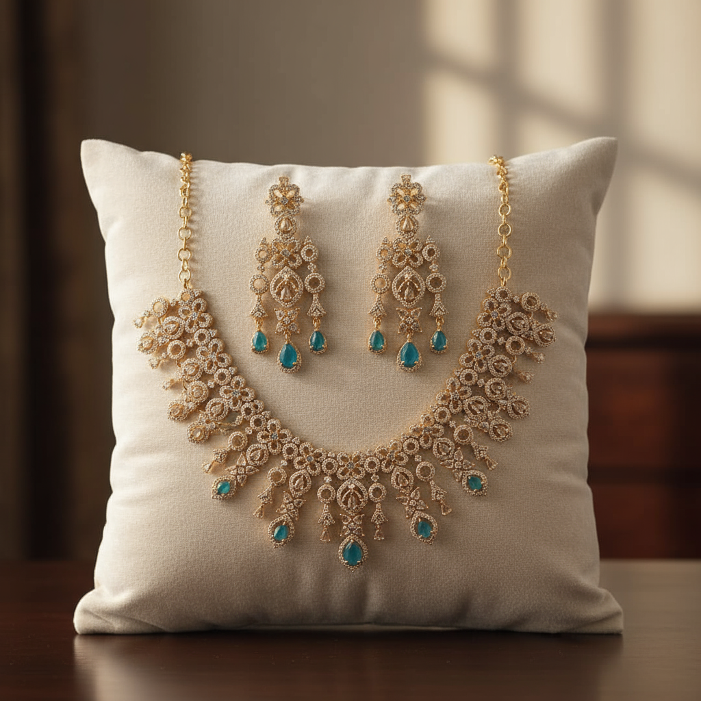 Gold Plated AD Stone Necklace set