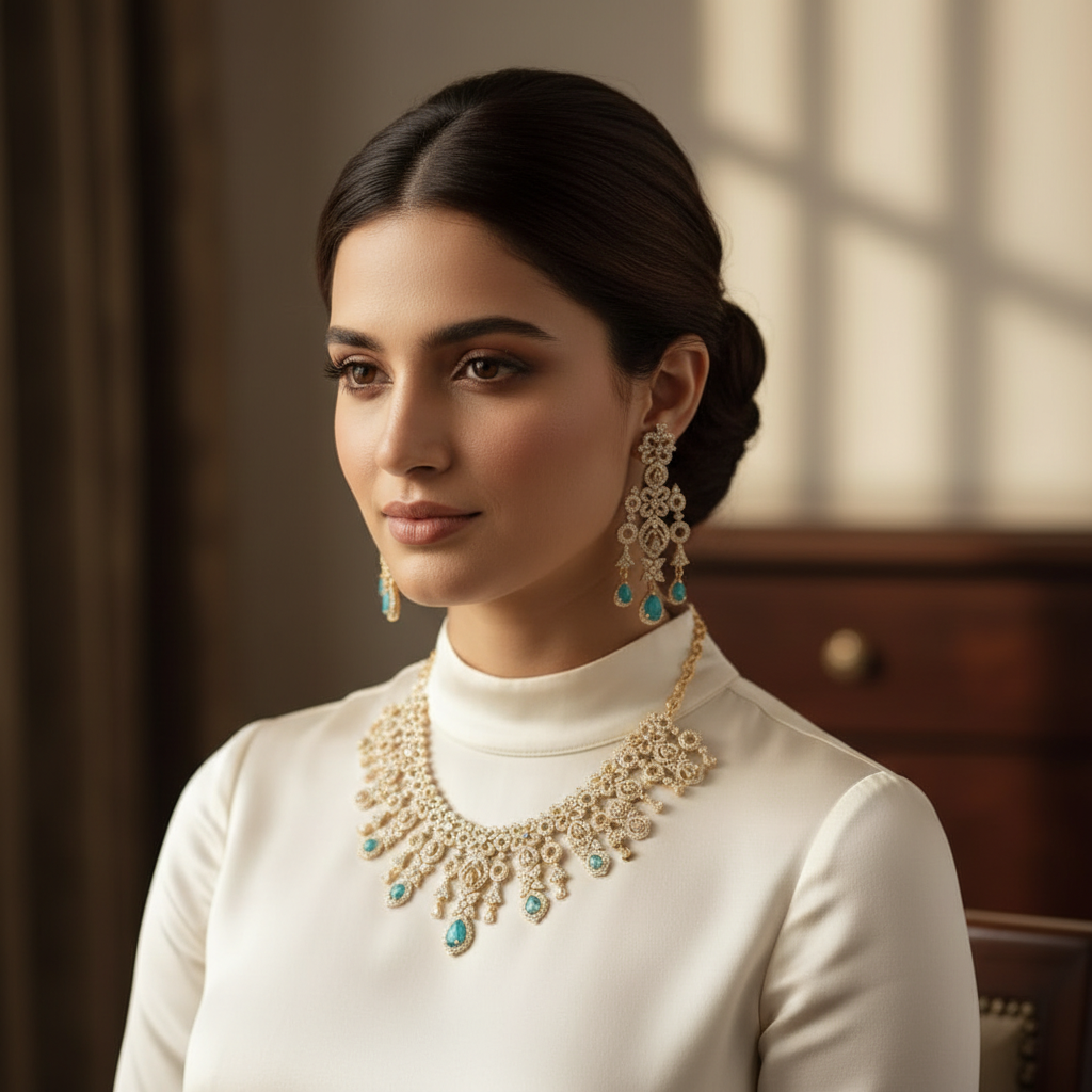 Gold Plated AD Stone Necklace set