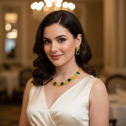 Gold Plated  Emerald Necklace set
