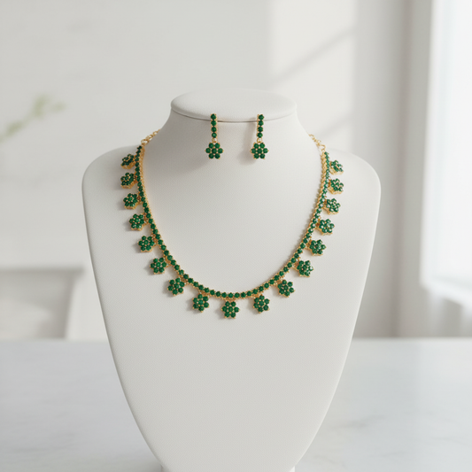 Gold Plated  AD Emerald Necklace set