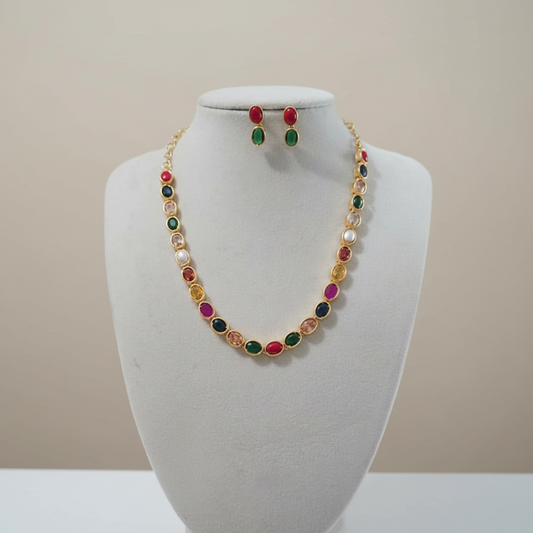 Gold Plated  Navaratna  Necklace set