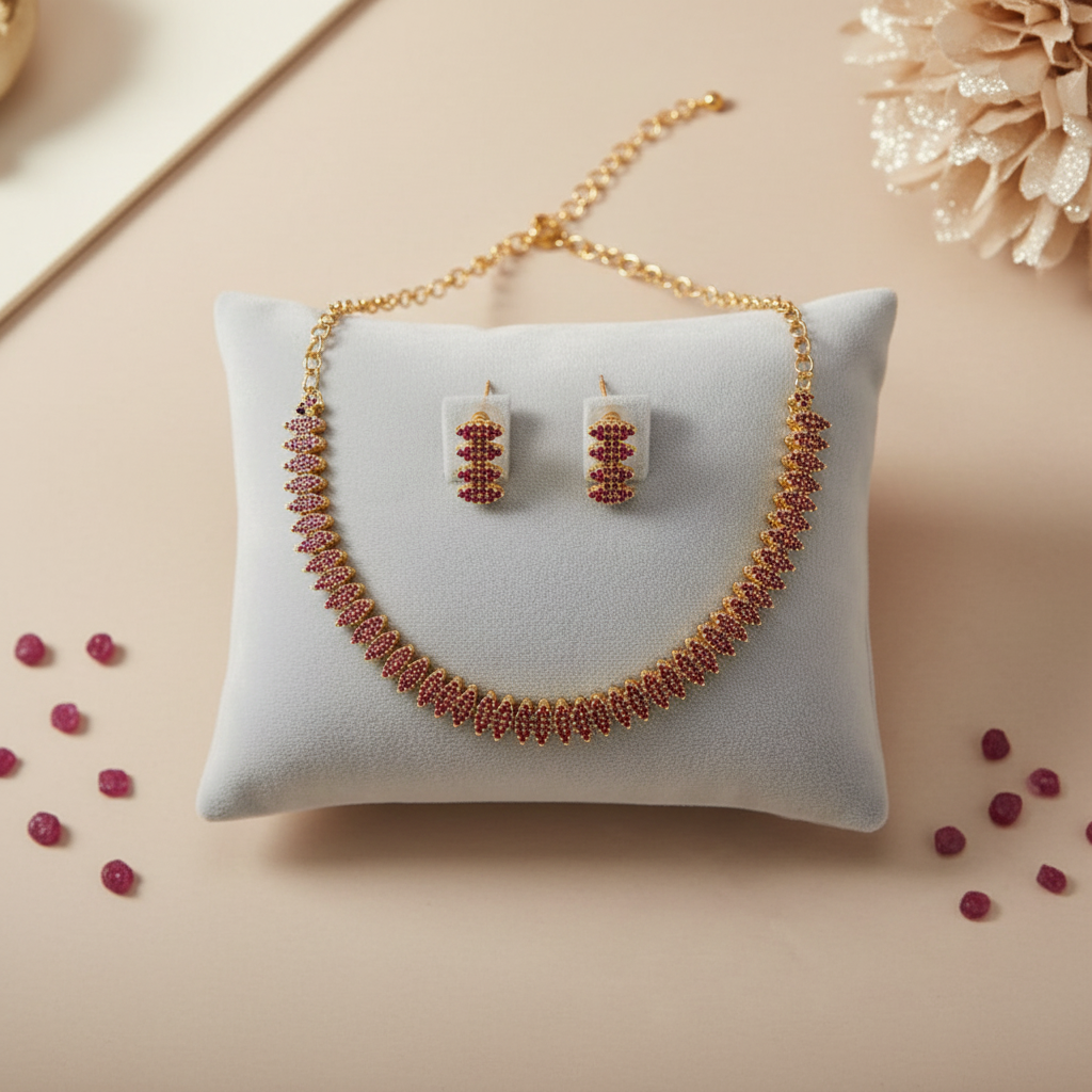 Gold Plated  Ruby  Necklace set