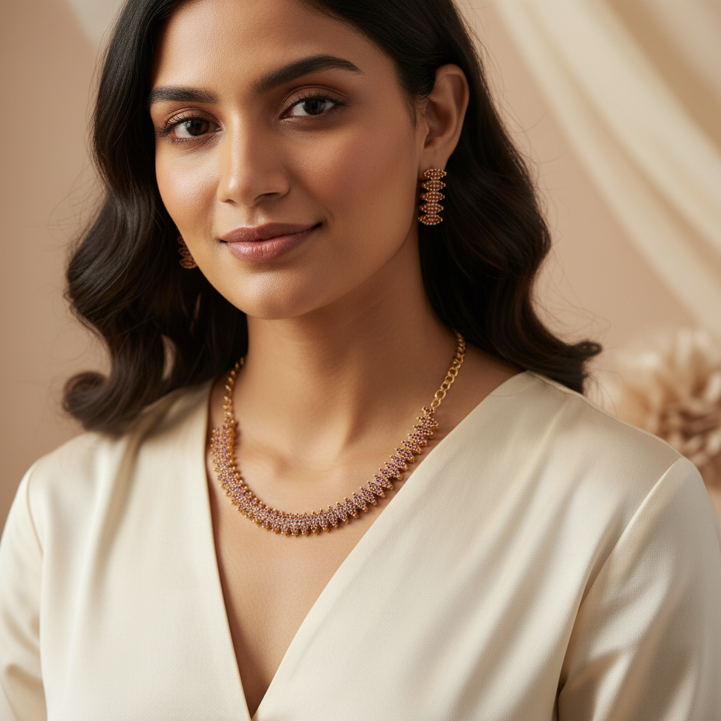 Gold Plated  Ruby  Necklace set
