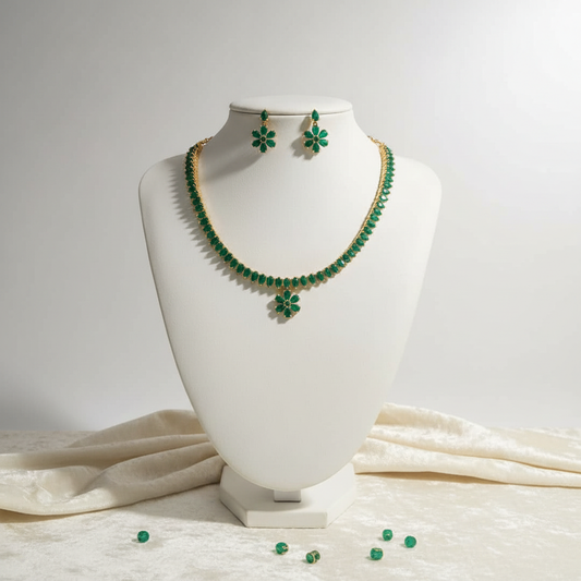 Gold Plated  AD Emerald Necklace set
