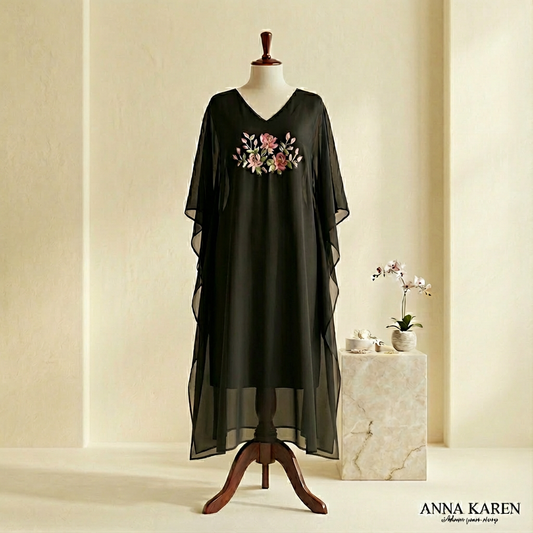 Black/White Kaftan Kurti with Thread and Bead work