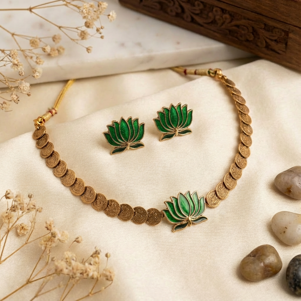 Lotus coin Necklace Set