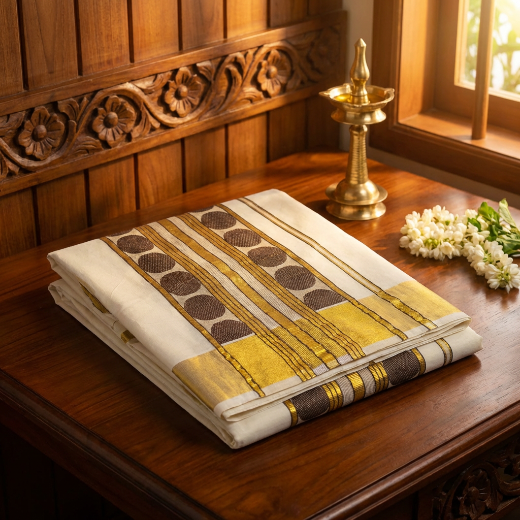 Heritage Kerala Kasavu Cotton Saree – Timeless Gold Border