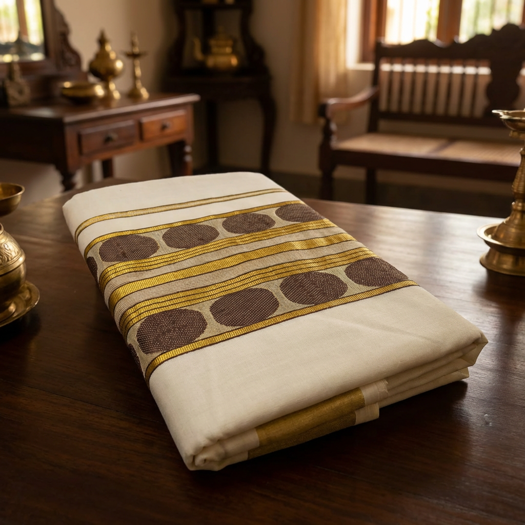 Heritage Kerala Kasavu Cotton Saree – Timeless Gold Border