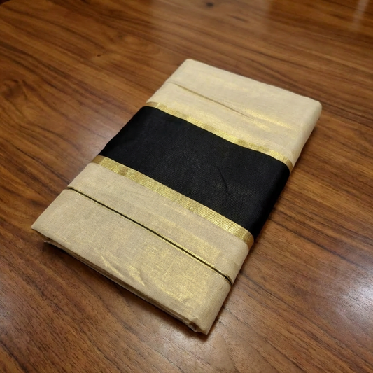 Kerala Tissue Saree with Black & Gold Kasavu Border