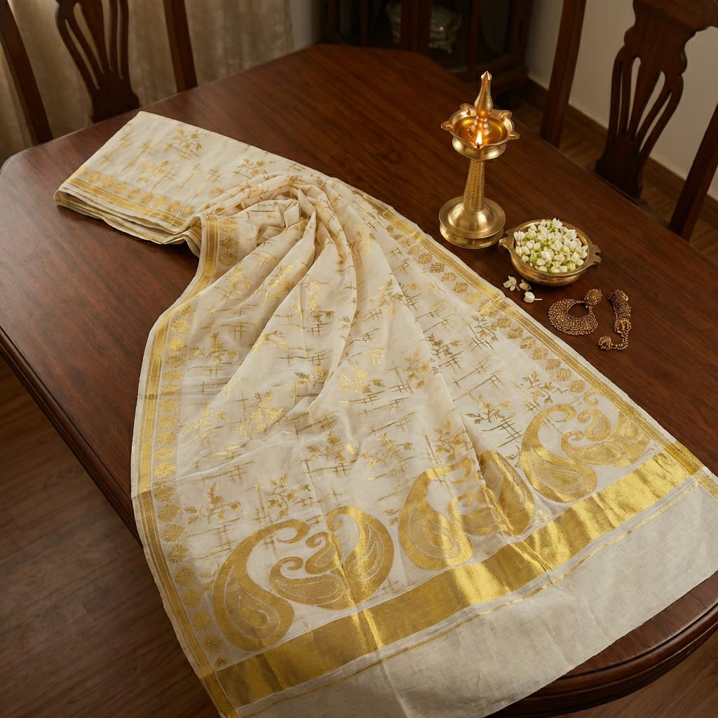 Gold Premium Cotton  Kerala Kasavu Saree
