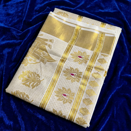 Gold Premium Cotton  Kerala Kasavu Saree