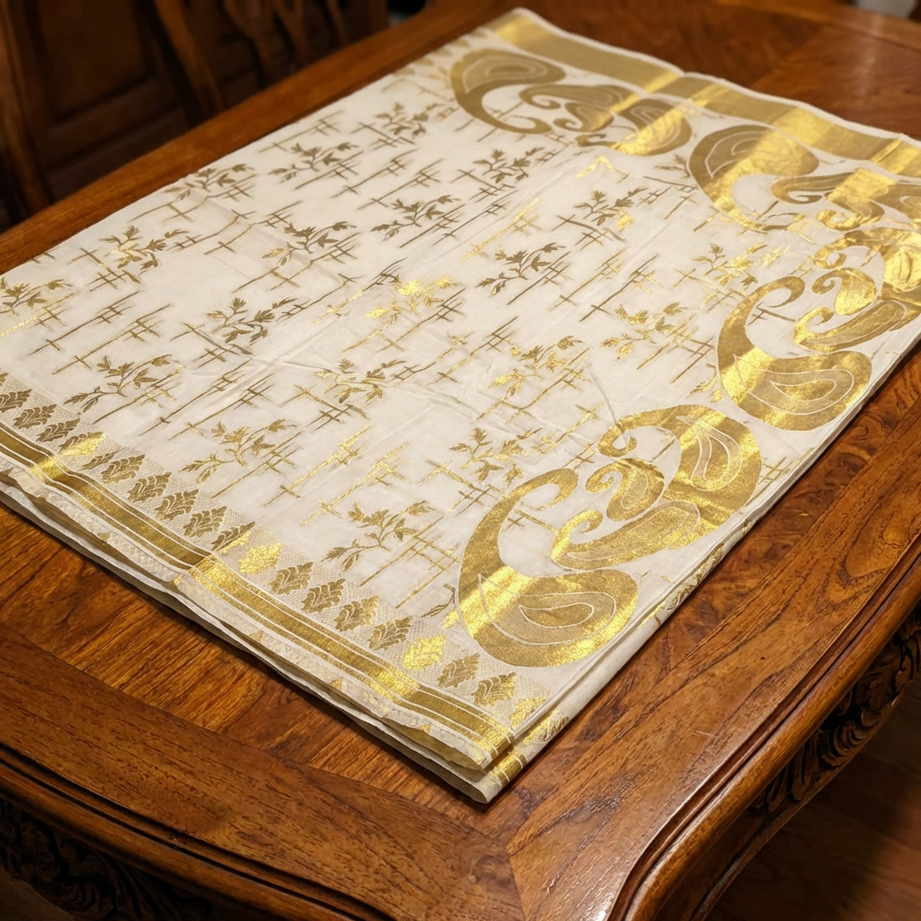 Gold Premium Cotton  Kerala Kasavu Saree
