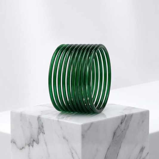 Plain Glass Bangles - Green (set of 12)