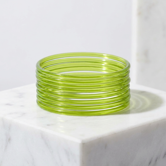 Plain Glass Bangles -Parrot Green (set of 12)