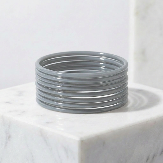 Plain Glass Bangles - Gray (set of 12)