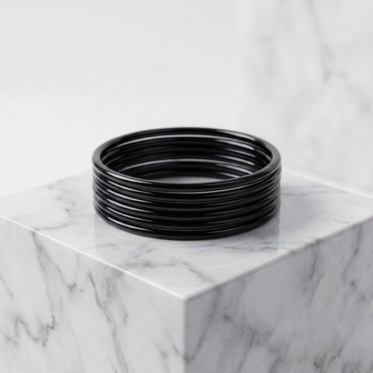 Plain Glass Bangles - Black (set of 12)