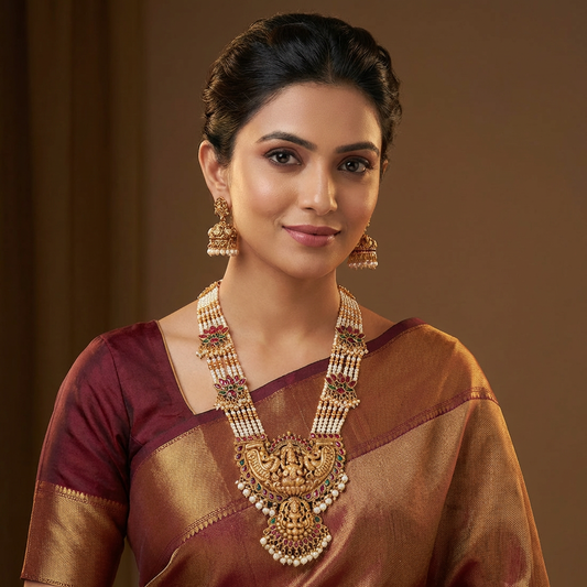 Lakshmi  Pearl and Golden Beads Antique Long Haram