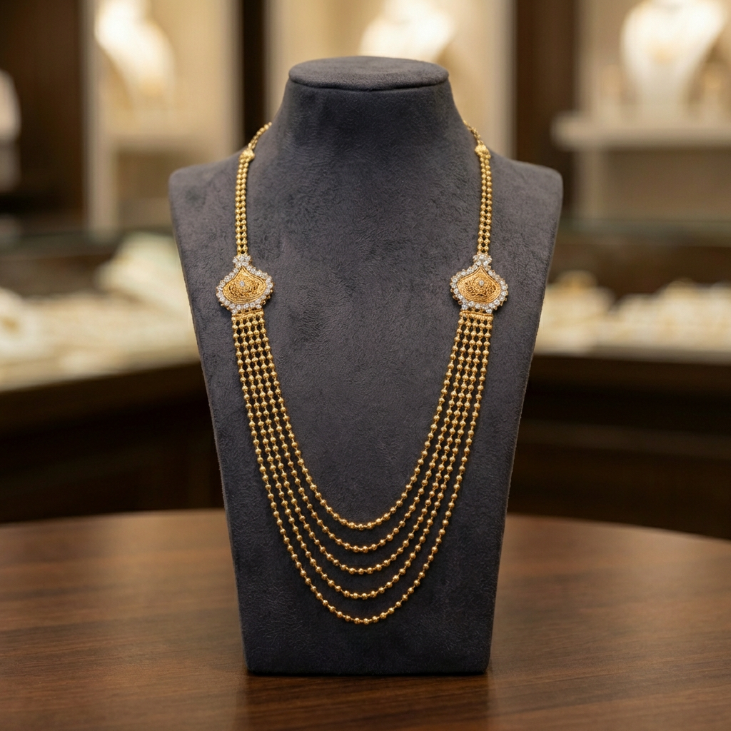 Gold plated Layered Long Bead Necklace (20 inch)
