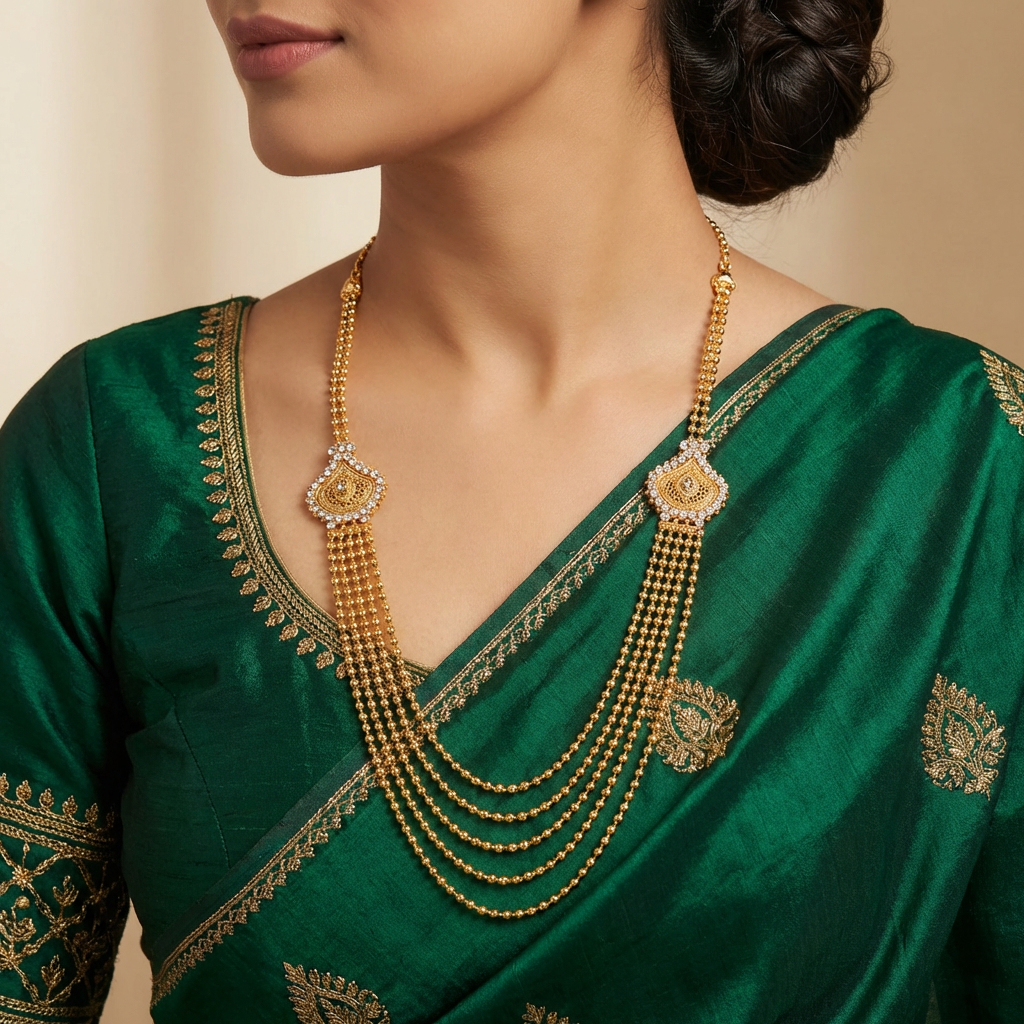 Gold plated Layered Long Bead Necklace (20 inch)