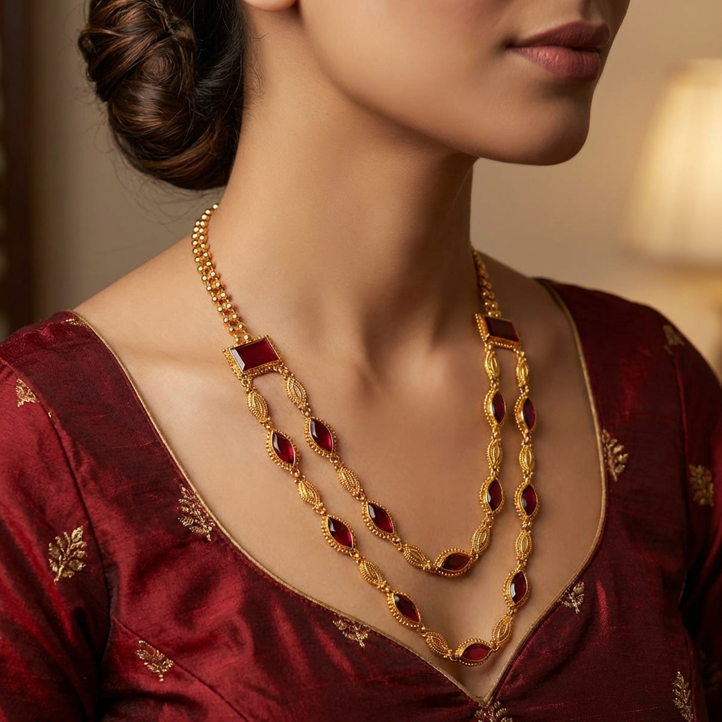 Gold plated Layered Long Necklace (20 inch)