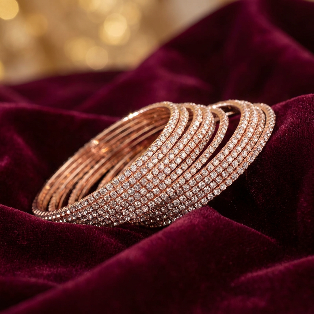 Rose Gold cubic zirconia Gold bangles set of 12