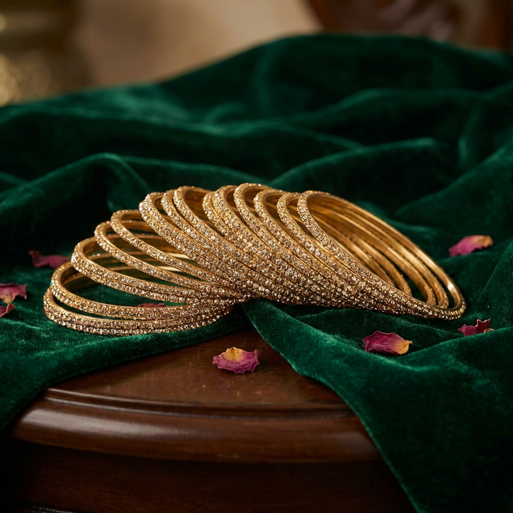 Gold cubic zirconia Gold bangles set of 12