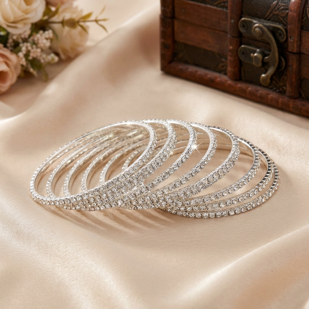 Silver cubic zirconia Gold bangles set of 12