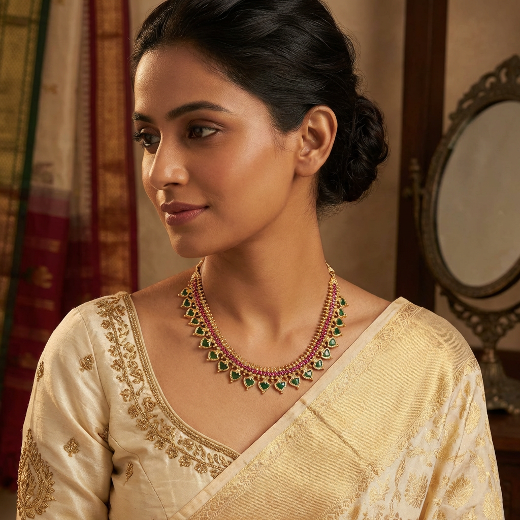 Gold plated Palaka Necklace with Ruby Stone