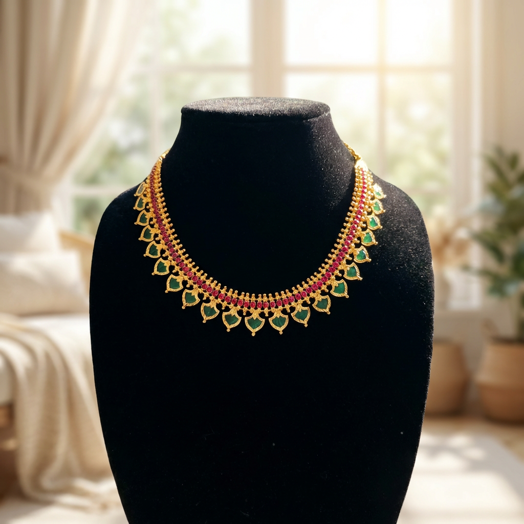 Gold plated Palaka Necklace with Ruby Stone